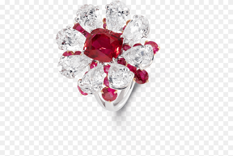 03 1063 4 05ct Cush Ruby Diam Flwr Ring David Morris Ruby Flower Ring, Accessories, Diamond, Gemstone, Jewelry Free Png