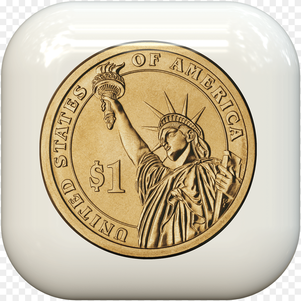 1 Dollar Coin Us, Gold, Person, Face, Head Free Png