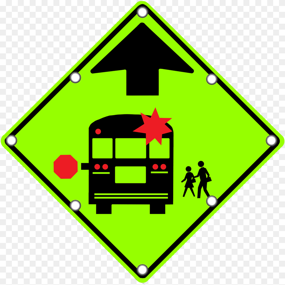 1 School Bus Stop Ahead School Bus Ahead Sign, Person, Symbol, Transportation, Vehicle Png Image