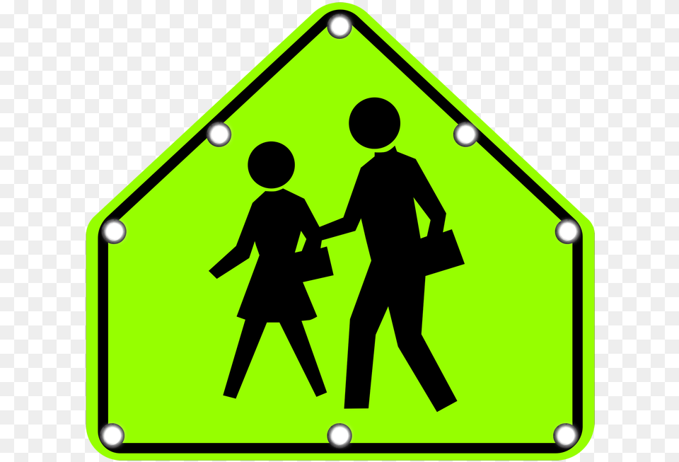 1 Solar School Sign With 8 Blinking Led Light School Crossing Sign, Symbol, Boy, Child, Male Free Png Download