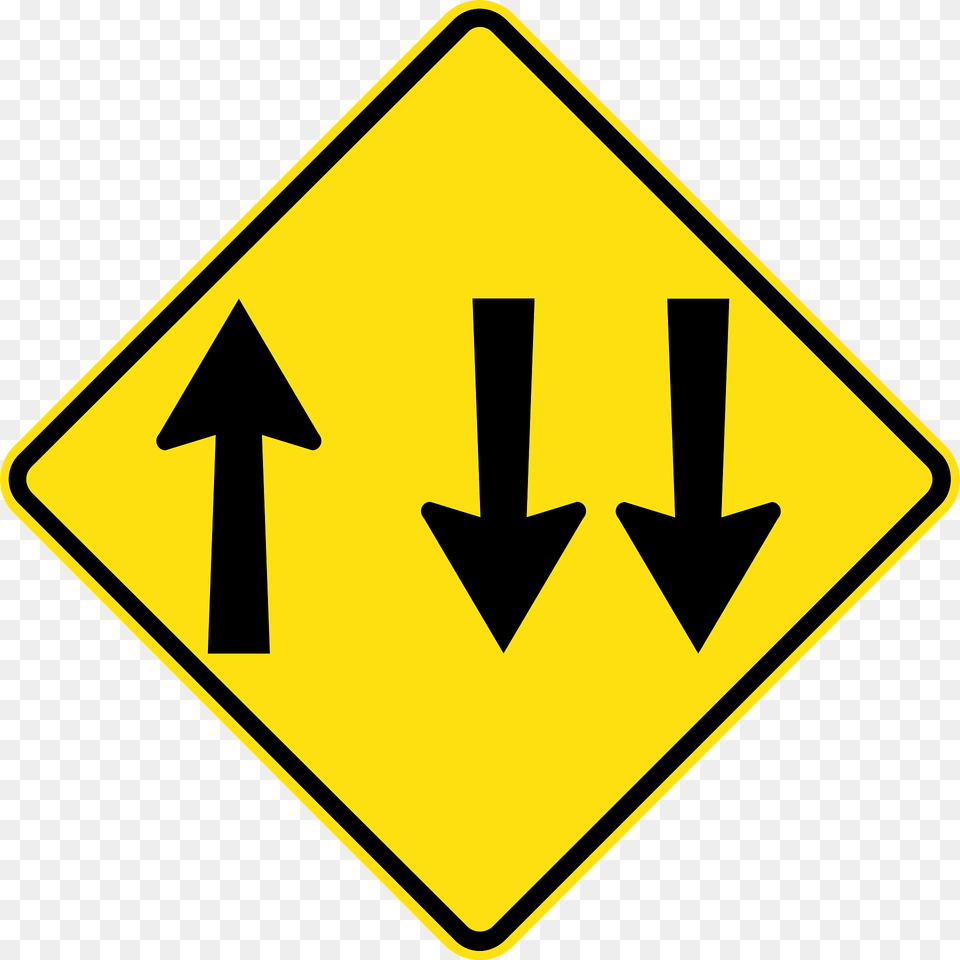 10 Lane Allocation Ahead Three Way Traffic Clipart, Sign, Symbol, Road Sign Free Png