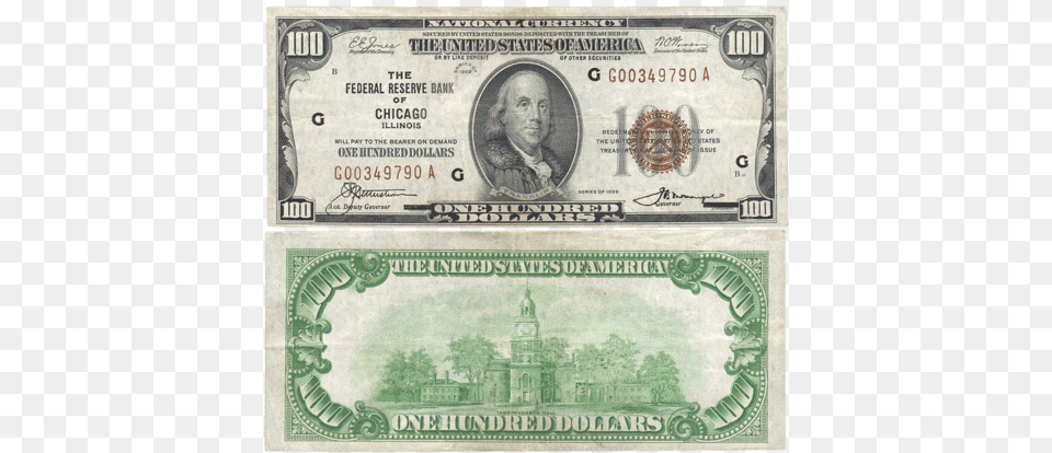 100 Chicago Federal Reserve Bank Note Fr 100 Bill Front And Back, Money, Dollar, Person Free Transparent Png