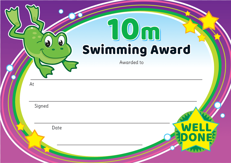 10m Swimming Award Certificate Portable Network Graphics, Page, Text Png