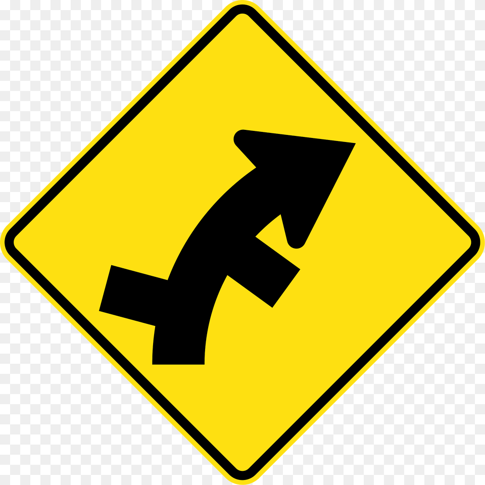 11 Staggered Side Road Intersection First From Left On A Curve On Right Clipart, Sign, Symbol, Road Sign, First Aid Free Png