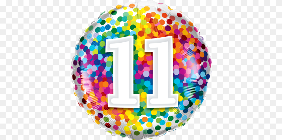 11th Rainbow Confetti Foil Balloon 10th Birthday Balloon, Number, Symbol, Text, Birthday Cake Free Png