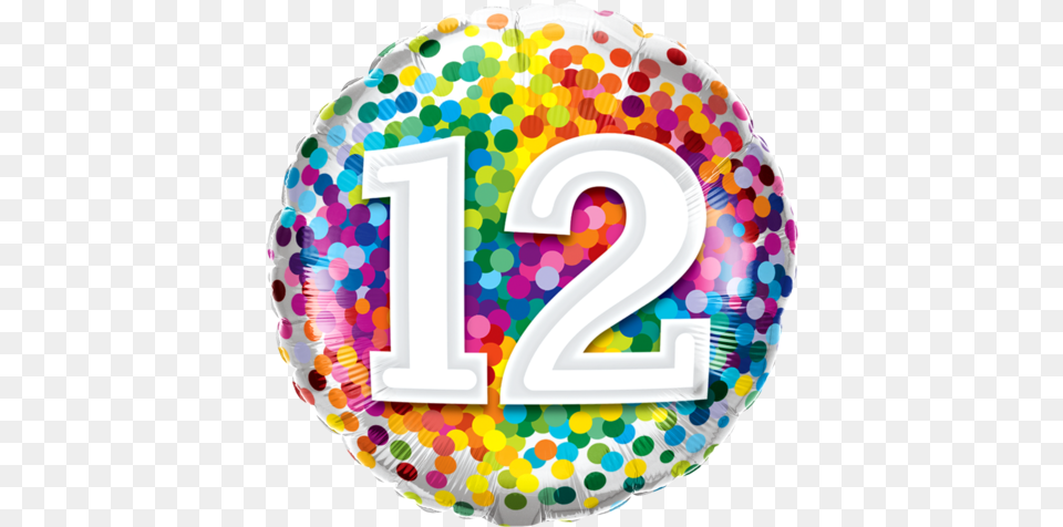 12th Rainbow Confetti Foil Balloon Number Birthday 12, Birthday Cake, Cake, Cream, Dessert Free Png