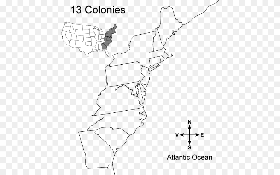 13 Colonies Map Blank, Chart, Plot Free Png Download