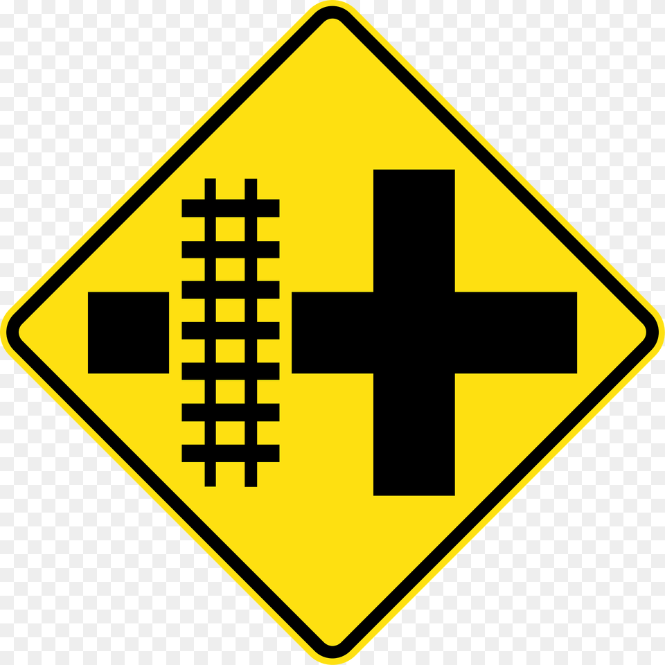 13 Railway Level Crossing On Crossroad Left Clipart, Sign, Symbol, Road Sign Free Png