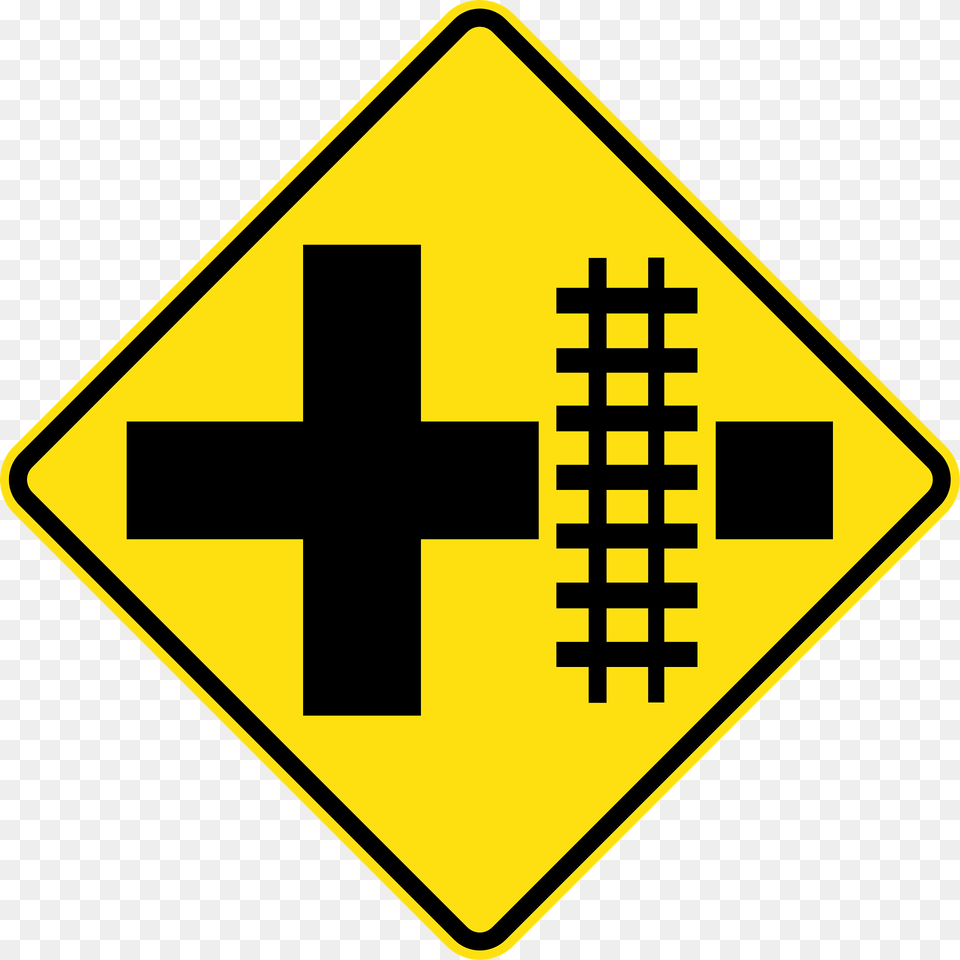 13 Railway Level Crossing On Crossroad Right Clipart, Sign, Symbol, Road Sign Free Transparent Png