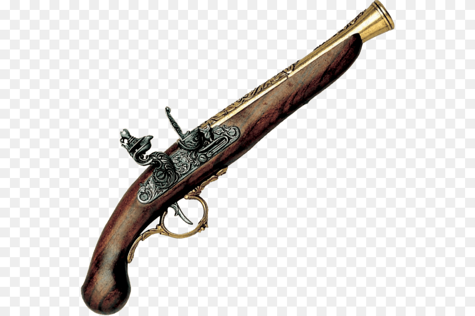 18th Century German Pistol Brass Flintlock Pistol, Firearm, Gun, Handgun, Rifle Free Png Download