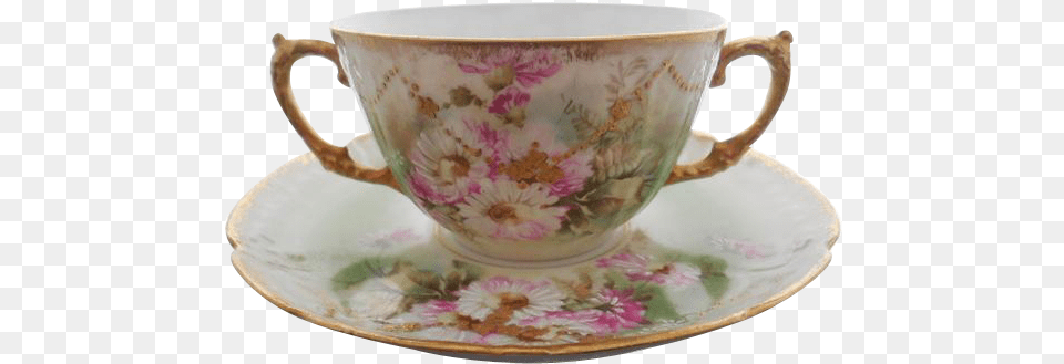 1917 Limoges France Hand Painted Porcelain Ls Cup, Saucer, Art, Pottery Png Image