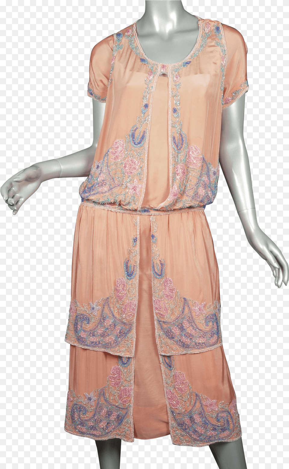 1920s Beaded Flapper Dress Salmon Silk Superb A Line, Blouse, Clothing, Adult, Female Free Png