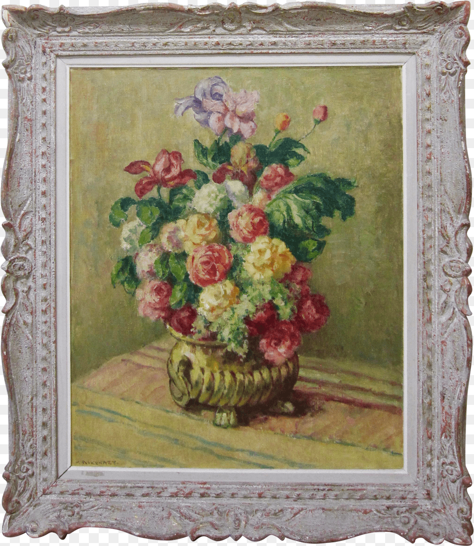1920s Vintage Mischa Askenazy Still Life Roses Floral Oil Painting, Purple, Symbol, Star Symbol, Person Free Transparent Png