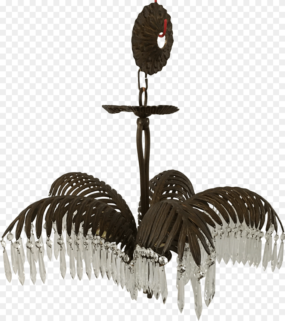 1940s French Art Deco Bronze Palm Frond Chandelier Vertical, Gray Free Png