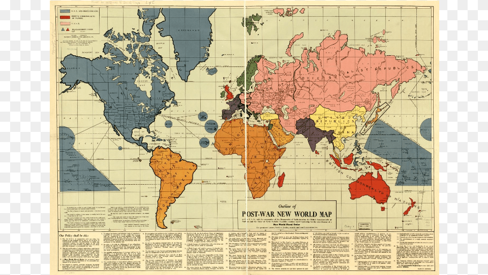 1942 Outline Of The Post War New World Map, Chart, Plot, Atlas, Diagram Free Png