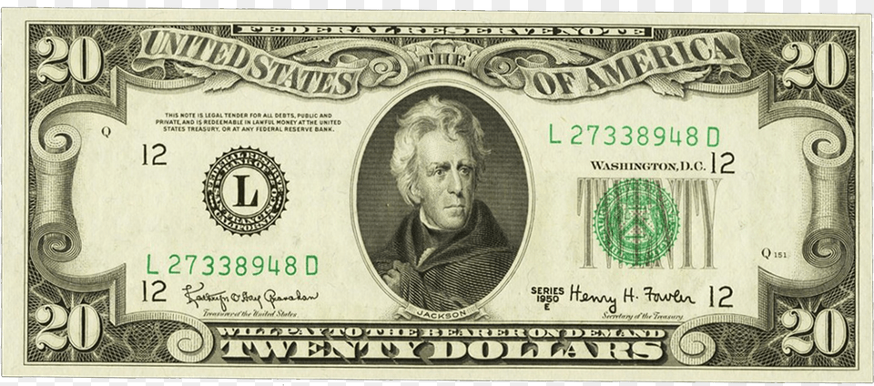 1950e Federal Reserve Note 20 Dollar Bill Transparent Free Png Download
