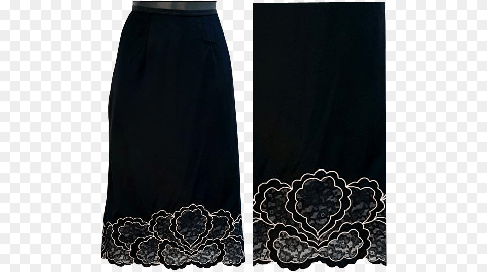 1960s Fancy Black Nylon Half Slip Medallion Lace Trim Skirt, Clothing Png
