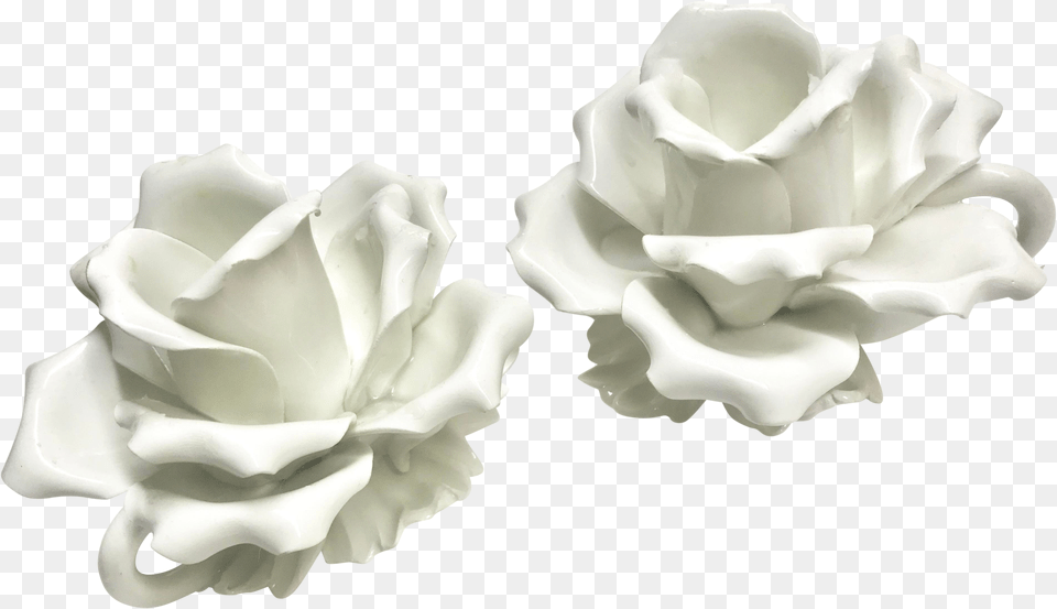 1960s White Roses Porcelain Candle Holders Garden Roses, Art, Pottery, Whipped Cream, Food Png