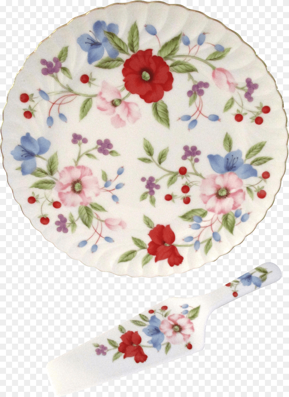 1980s Victorian Floral Porcelain Cake Plate With Server Rosa Dumalis Free Png