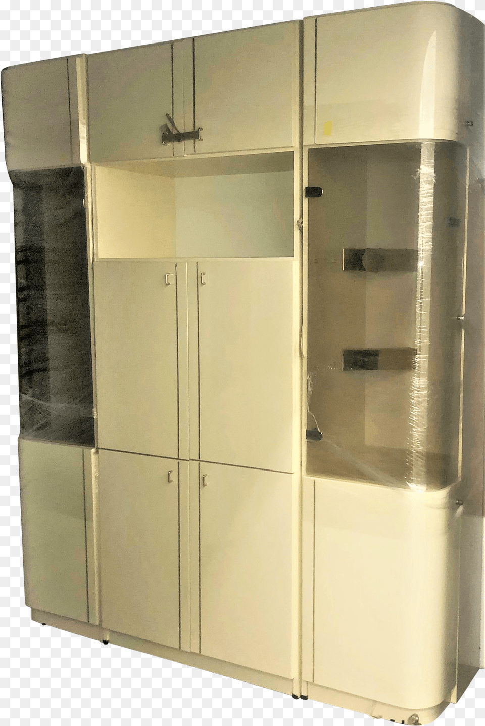 1980s Vintage White Lacquer Sleek Gold Trim Media Cabinet Locker Free Png Download
