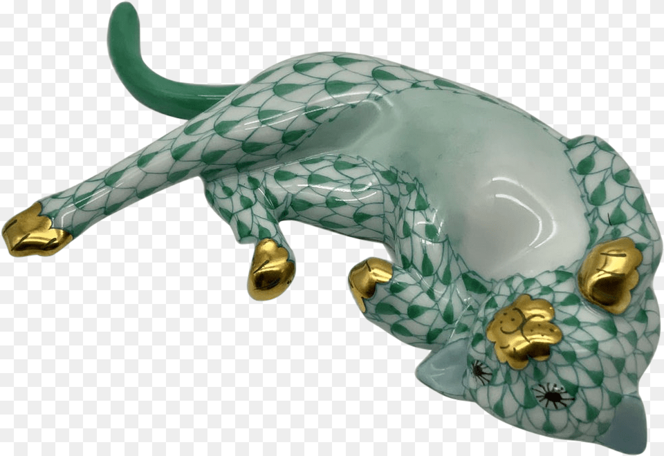 1990s Herend Green Fishnet Cat With Gold Accents Figurine, Art, Pottery, Porcelain, Sink Faucet Free Png Download