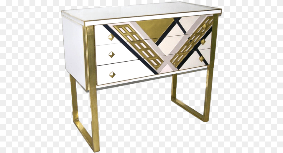 1990s Italian Unique White Black And Gold Chest Or Transparent Gold Sofa, Cabinet, Desk, Drawer, Furniture Free Png