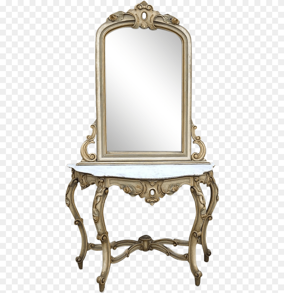 19th Century Italian Hand Painted Console And Mirror With Cararra Marble Sofa Tables, Furniture, Chair Png Image