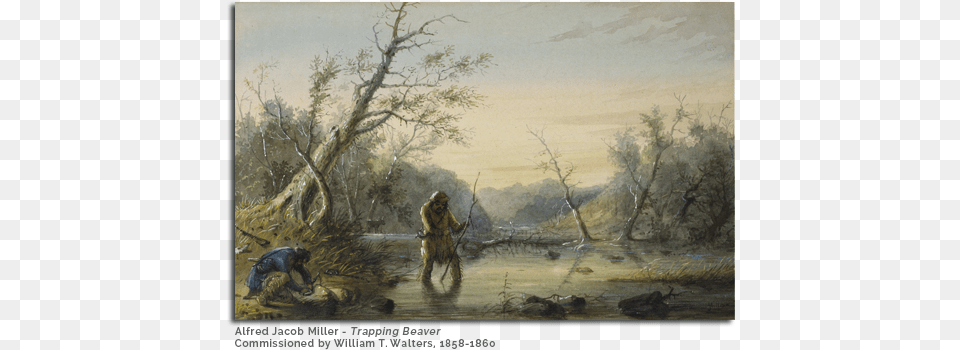 19th Century Painting Depicting Trappers Hunting Beaver Life Story Of An Otter Book, Art, Adult, Female, Person Free Png Download