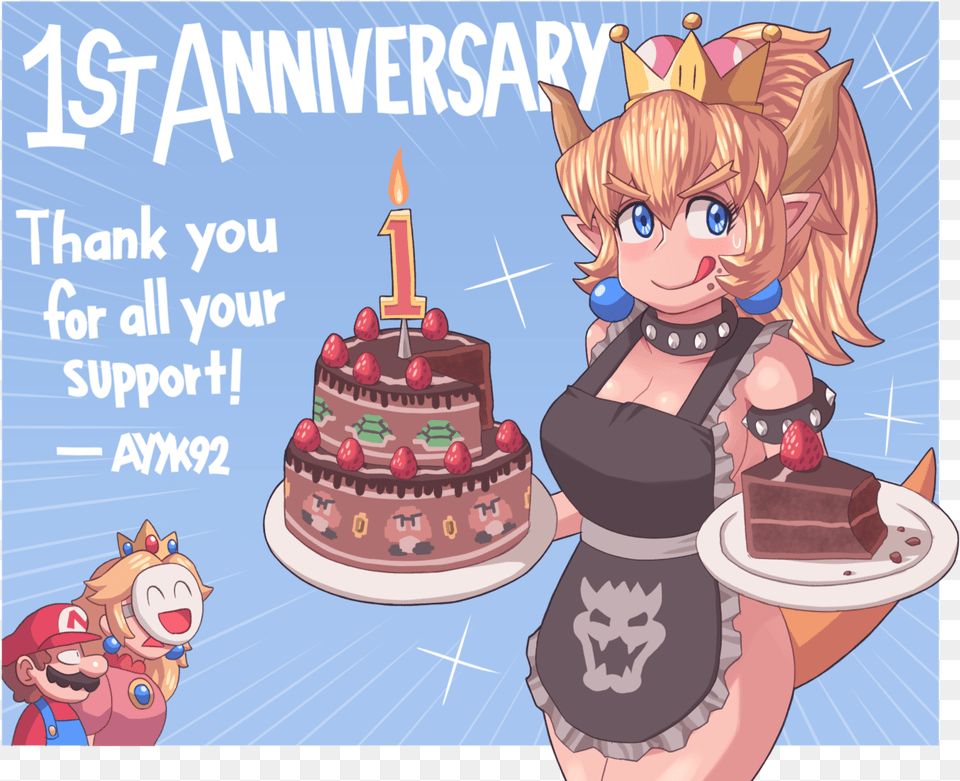 1st Anniversary Thank You For All Your Support Ayk92 Bowsette, Publication, Book, Comics, Food Free Png