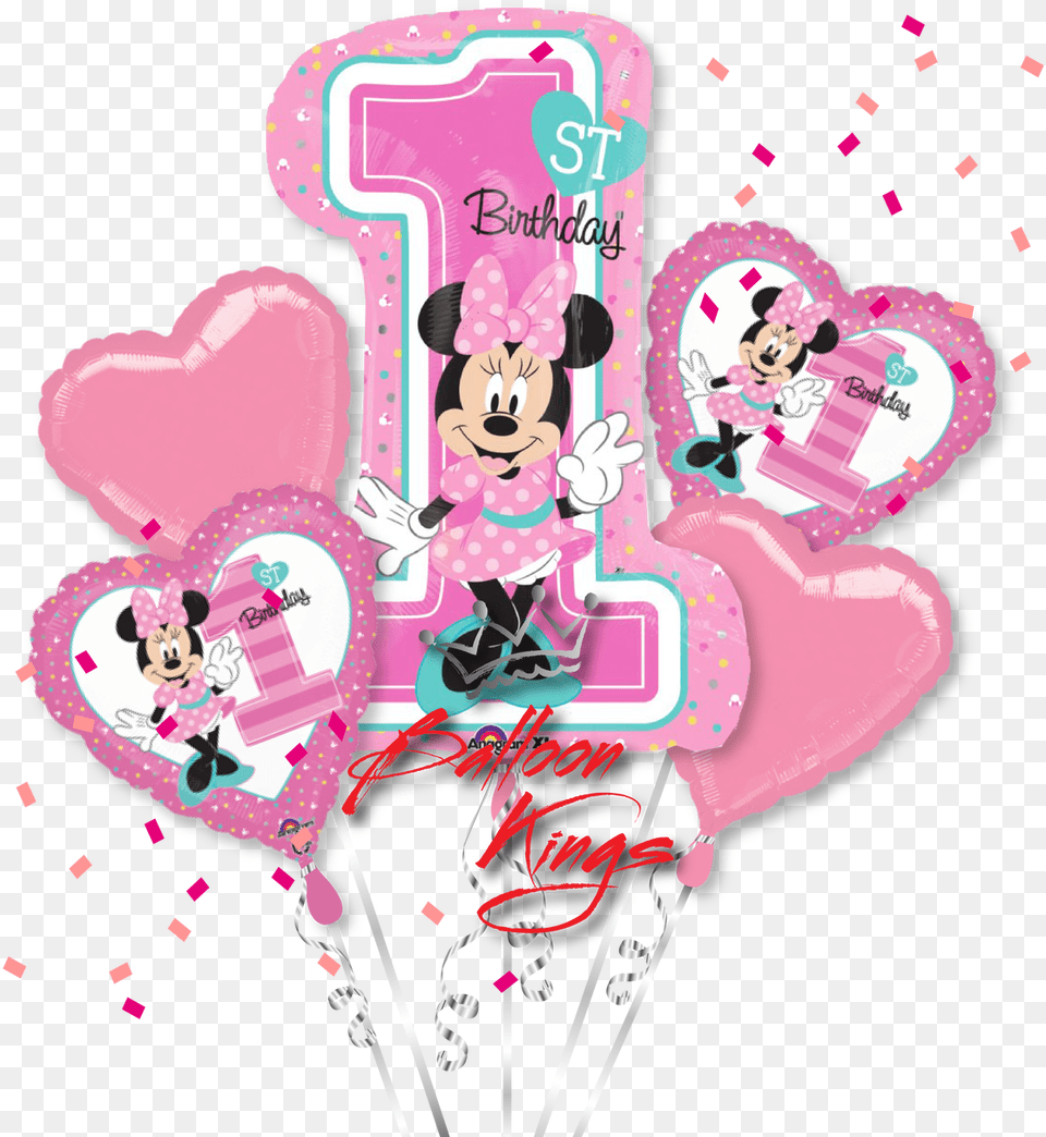 1st Birthday Minnie Mouse Bouquet 28quot Minnie 1st Birthday Balloon Mylar Balloons Foil, Baby, Person, Birthday Cake, Cake Free Transparent Png