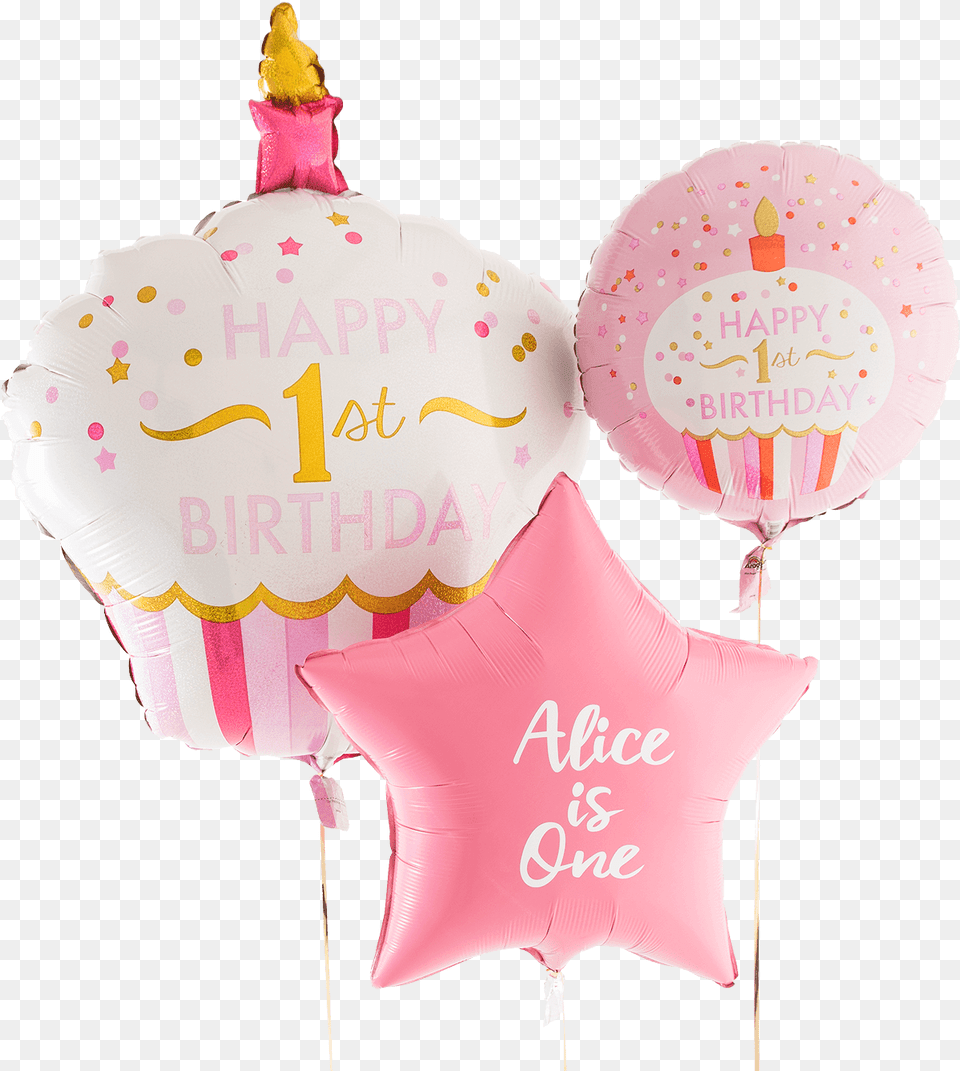 1st Birthday Pink Cupcake Supershape Birthday, People, Person, Balloon, Birthday Cake Png Image