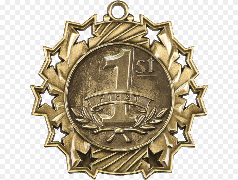 1st Place Ten Star Medal Volleyball Medal, Badge, Bronze, Gold, Logo Png Image