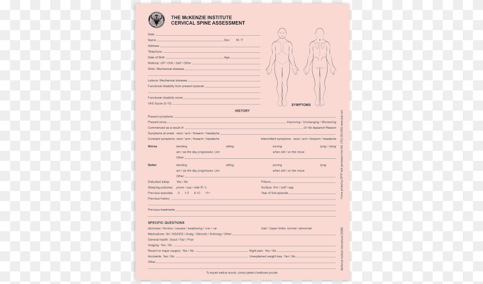 2 Cervical Spine Assessment Form, Page, Text, Adult, Male Free Transparent Png