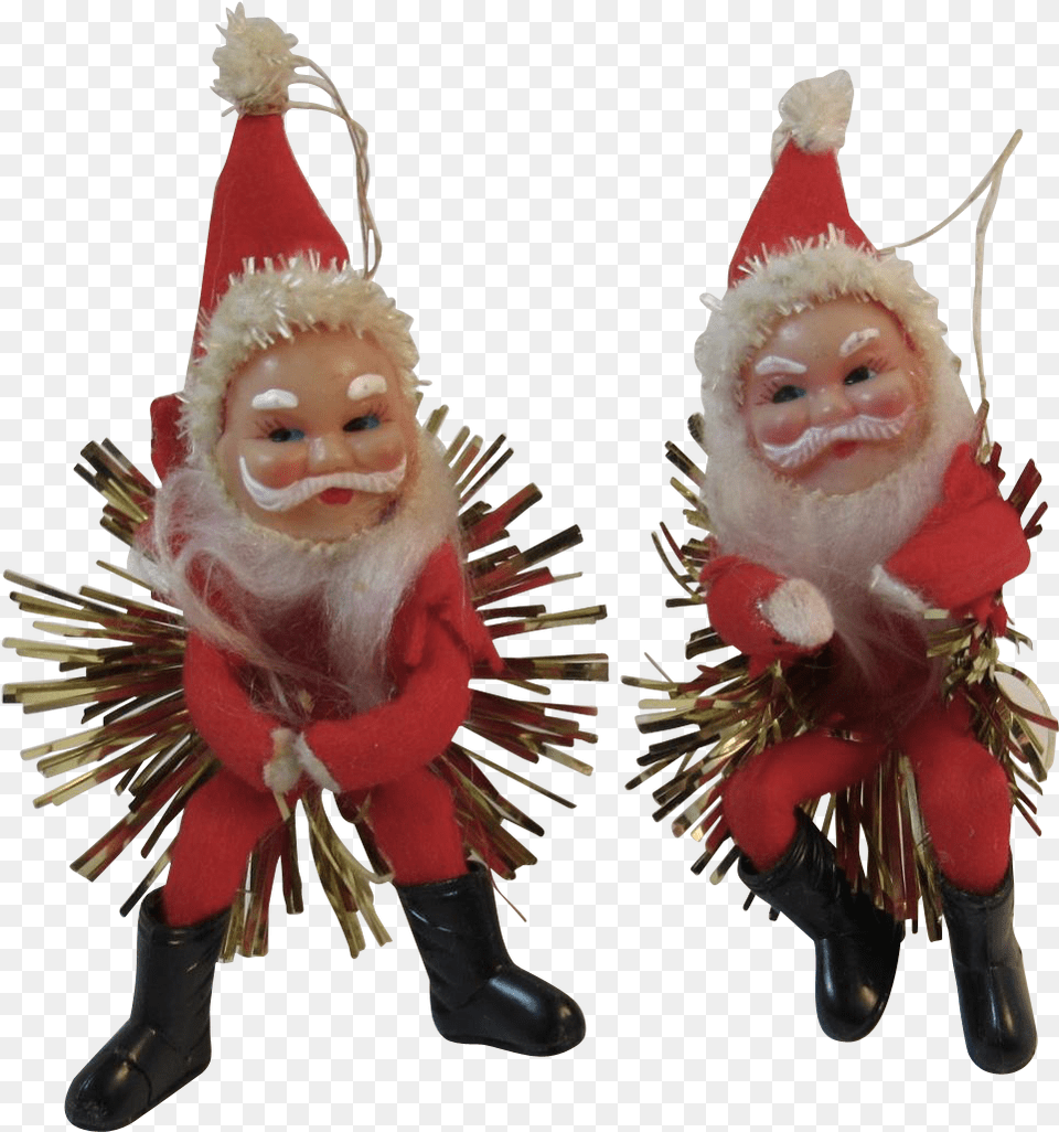 2 Santa Claus Ornaments With Christmas, Doll, Toy, Baby, Person Png Image