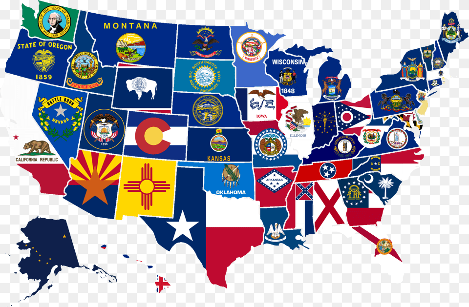 2000x1333 Us Map With State Flags Project Usa State Flags Map Sticker, Person, Logo Free Png