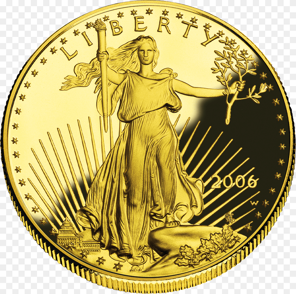 2006 Aegold Proof Obv Gold Eagle Coin, Person, Money, Face, Head Png