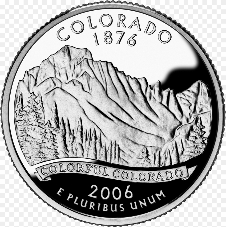 2006 Co Proof Colorado State Quarter, Silver, Coin, Money, Nickel Png