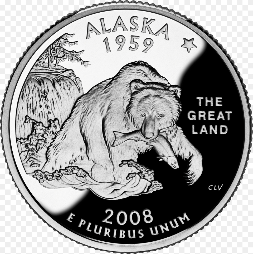 2008 Ak Proof Alaska State Quarter, Animal, Bear, Mammal, Wildlife Png Image