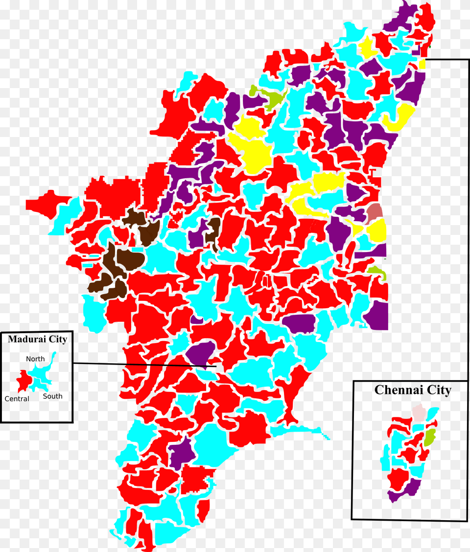 2011 Tamil Nadu Legislative Election Map By Parties Tamilnadu Assembly Map, Chart, Plot, Atlas, Diagram Png Image