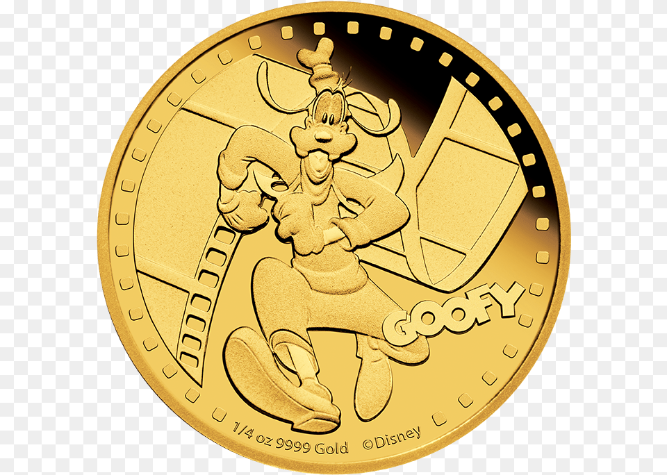 2014 14 Oz Gold Coin Disney Mickey And Friends Goofy The Coin Shoppe Mickey Mouse, Baby, Person, Money, Machine Png
