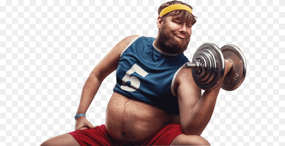 Fat Man Exercising, Adult, Person, Male, Gym Weights Free Png