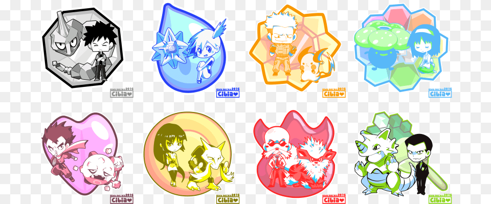 2016 3boys 5girls Alakazam Arcanine Badge Bald Bangs Kanto Pokemon Gym Badges, Book, Comics, Publication, Sticker Free Png Download