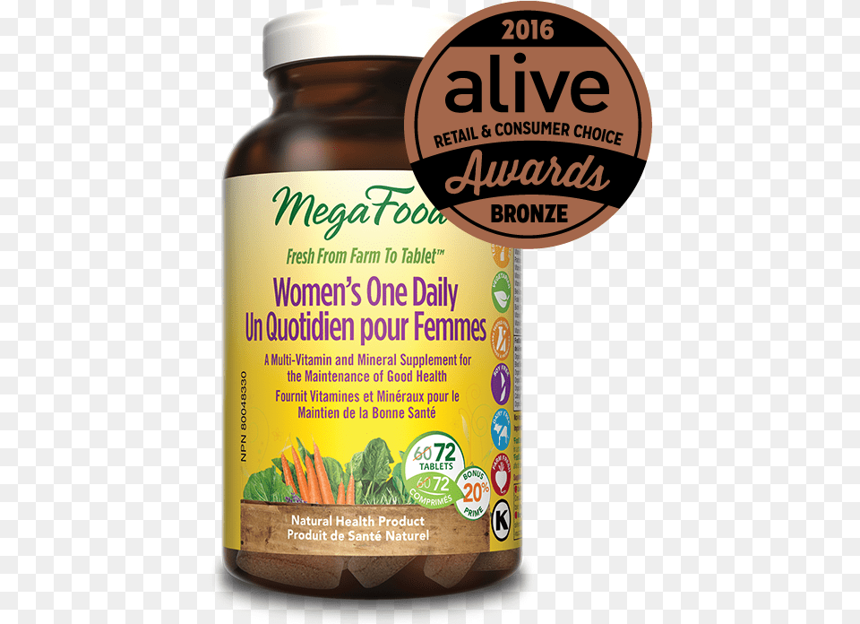 2016 Alive Bronze Multivitamins And Supplements Megafood Men Over 40 One Daily 72t Bonus, Herbal, Herbs, Plant, Bottle Png