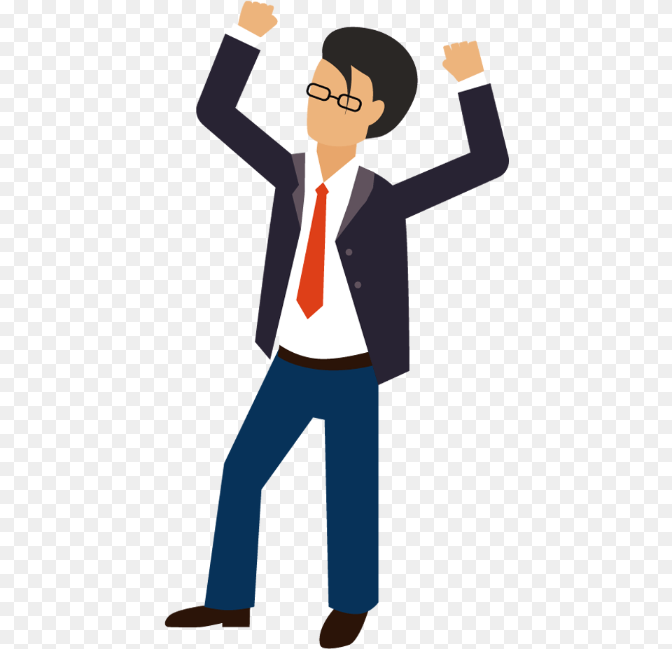 Business Cartoon Man With Hands Up, Accessories, Suit, Pants, Jacket Free Png Download