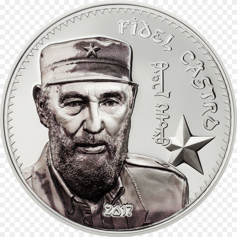 2017 1000 Togrog 1 Oz Pure Silver Coin Fidel Castro Silver Coin, Adult, Male, Man, Money Free Png