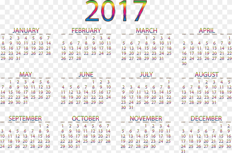 2017 Calendar Free Printable Yearly Calendar 2019, Text, Scoreboard Png