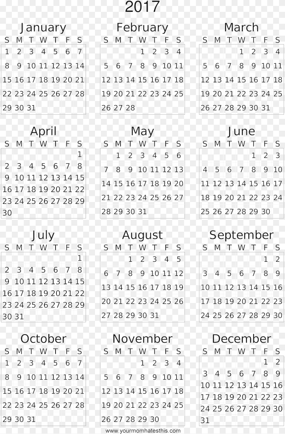 2017 Calendar Number, Text Free Png