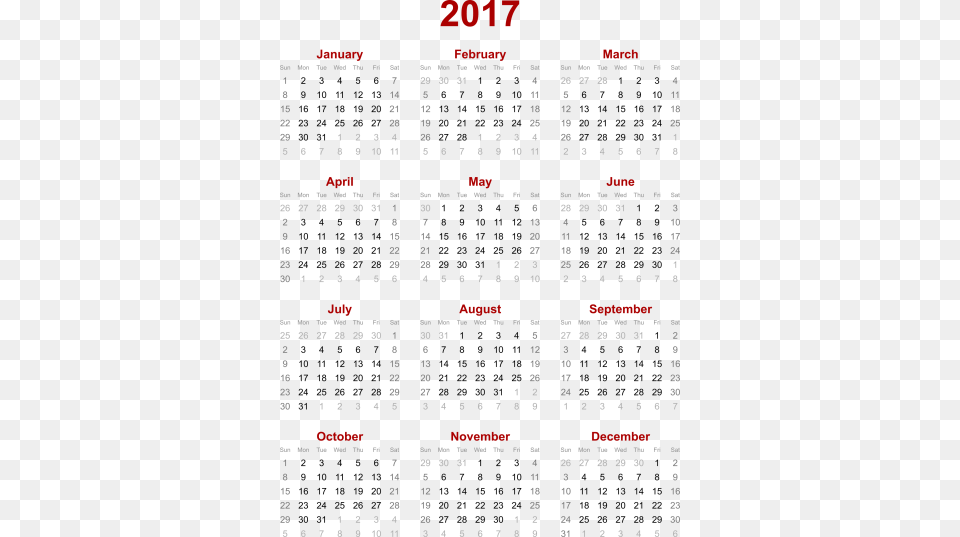2017 Calendar Transparent Pic Images Calendar 2016 3 Columns, Text, Scoreboard Png Image