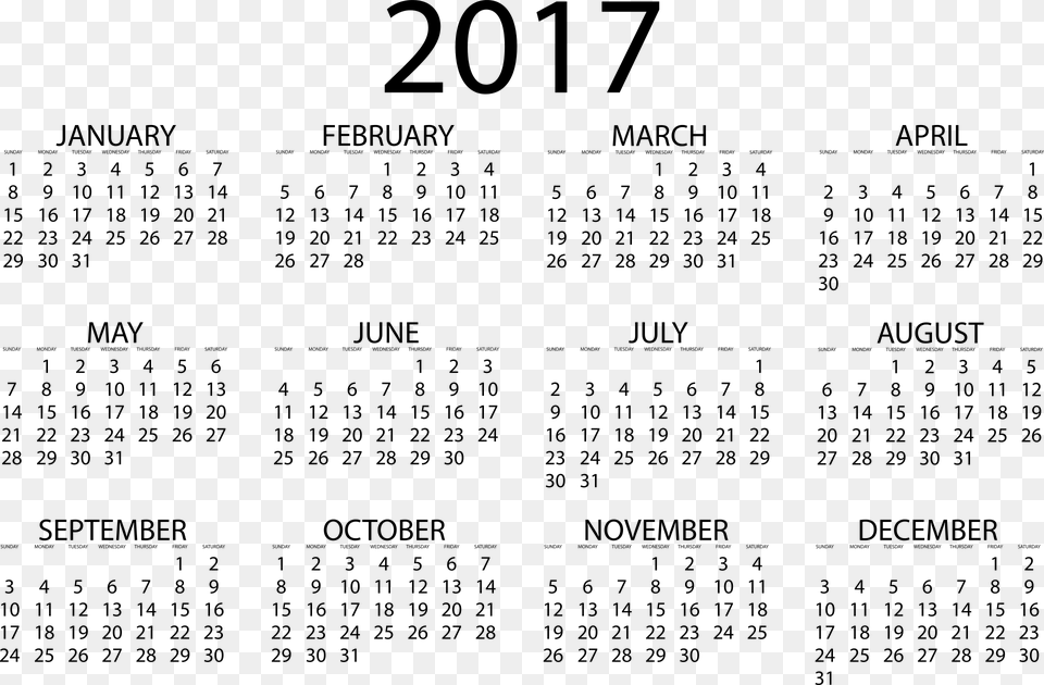 2017 Calender Calendar 2017, Gray Free Png Download
