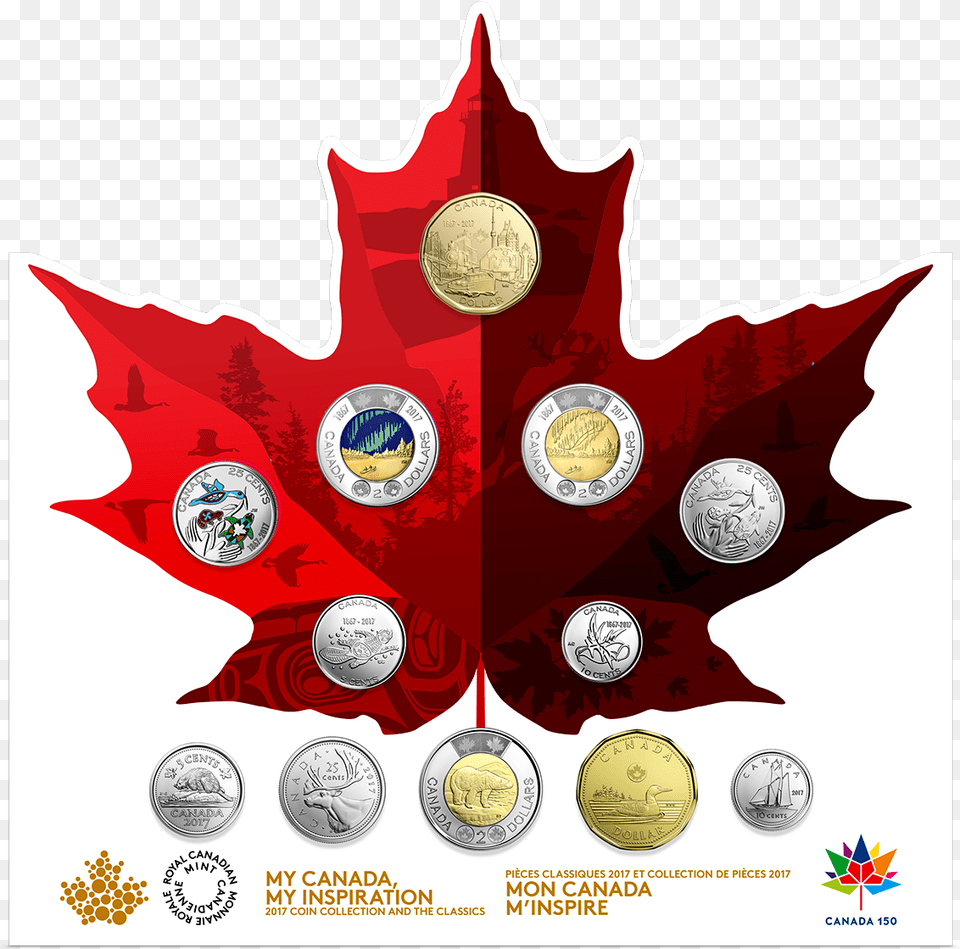 2017 Canada 150th Anniversary Celebration 12 Coins 2017 Canadian Coin Set, Leaf, Plant, Money Free Transparent Png